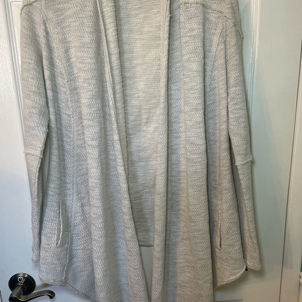 Knox Rose Women’s Ivory Shimmer Gray Cardigan Sz xs Cotton blend Open front